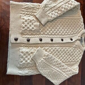Aran Crafts Men's Vintage Ivory Wool Cable Knit Cardigan Sweater M
